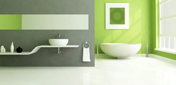Wandfarbe badewanne Grüntöne minimalistisch bad