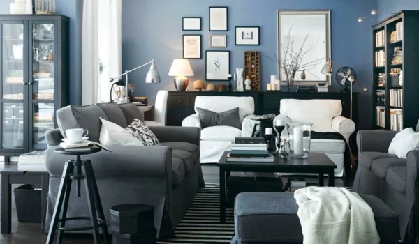 graublau wandfarbe taubenblau farbgestaltung wohnzimmer ideen