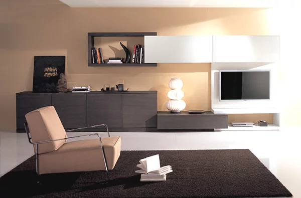 minimalistische wohnzimmergestaltung ideen braun
