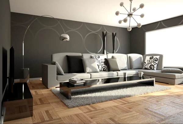 moderne minimalistische wohnzimmergestaltung ideen farben bodenbelag