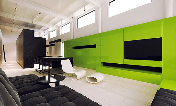 moderne simple wohnzimmergestaltung ideen grün wohnwand
