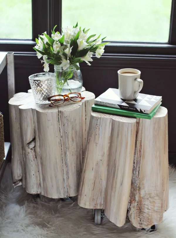 Tisch aus Baumstamm tischdecken