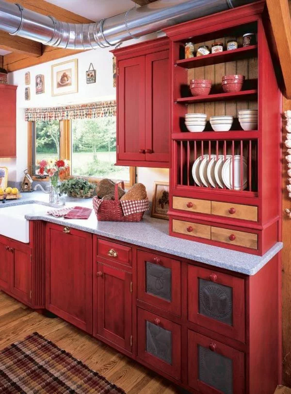 küchenfronten austauschen alte küchenschranktüren retro küche in rot