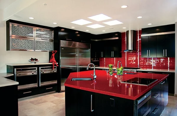 küche in schwarz und rot küchenmöbel