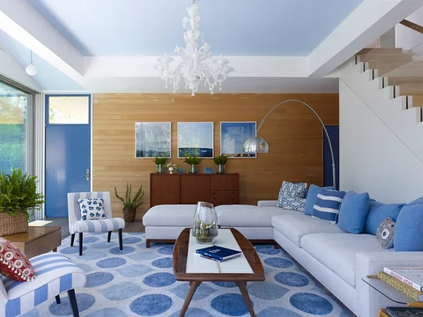 wohnideen innendesign blau und weiß wohnzimmer 