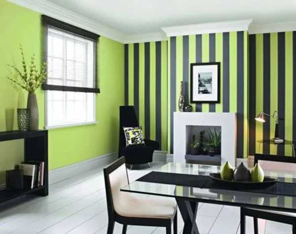 Kombinationen schwarz Wandfarben hellgrün