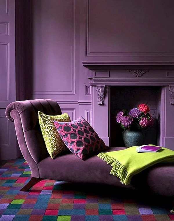 Kombinationen Wandfarben lila farben ruhebett