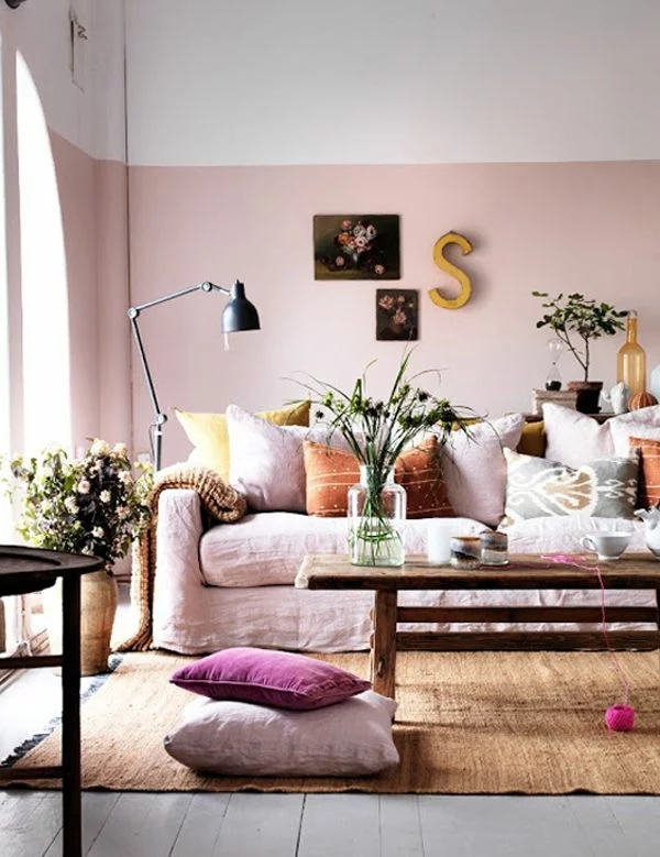 Kombinationen industriell look Wandfarben rosa wohnzimmer