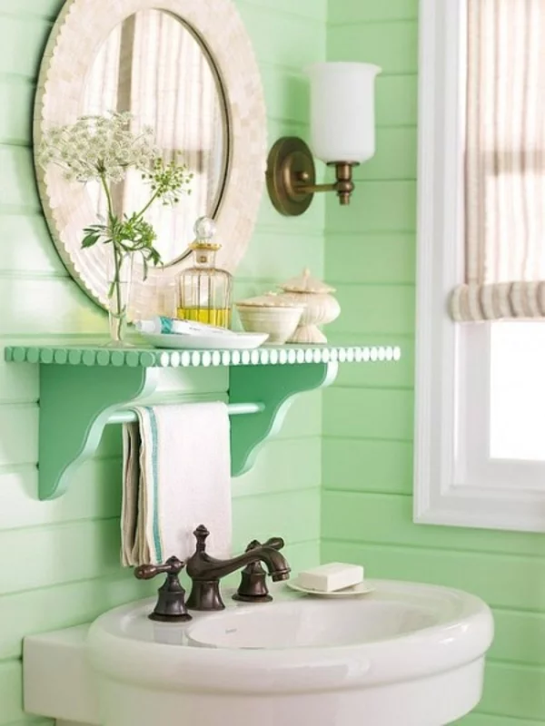 badezimmer einrichten farbideen wandpaneele streichen mintgrün wandfarbe