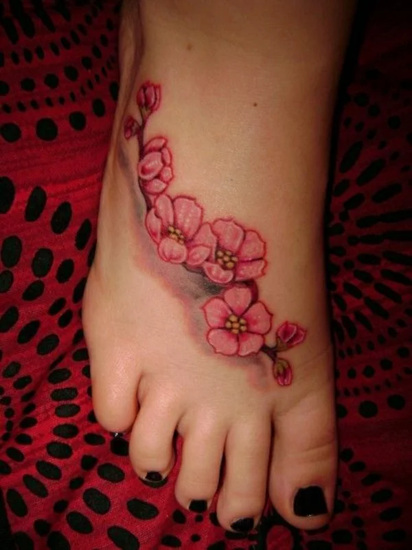 tattoos ideen fuss tattoo designs rosa blumen