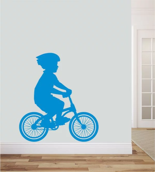 kreative wandgestaltung wandsticker kinderzimmer fahrrad fahren blau