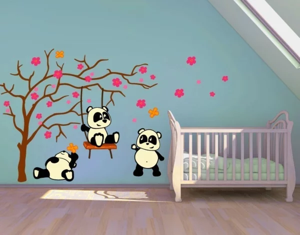 kreative wandgestaltung wandtattoo babyzimmer panda bär baum wandaufkleber