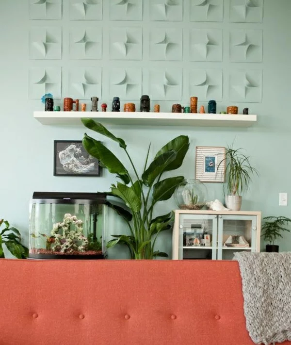 wandfarbe mintgrün wohnzimmer wände streichen wanddeko kreative wandgestaltung