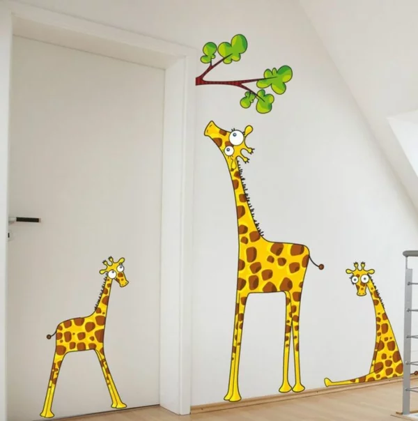 wandtattoos kinderzimmer kreative wandgestaltung wandaufkleber giraffen familie