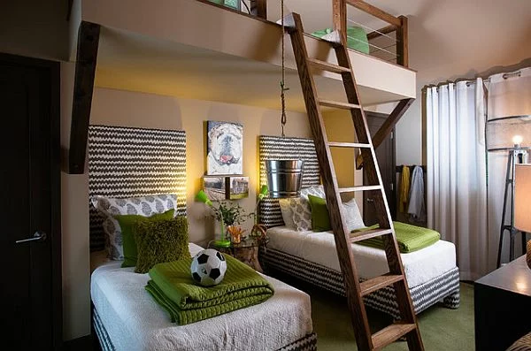 jugendzimmergestaltung stockbett treppe grüne dekoideen