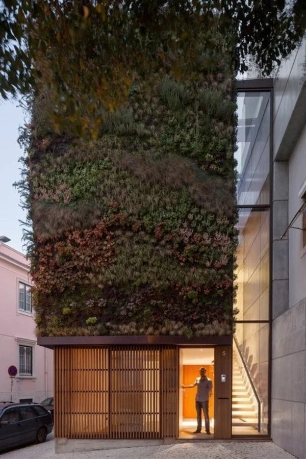 moderne hausfassade mit grün