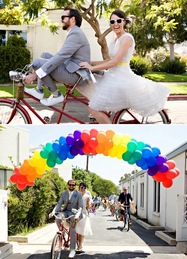 glückliches ehepaar Hochzeiten dekoideen fahrrad ballon