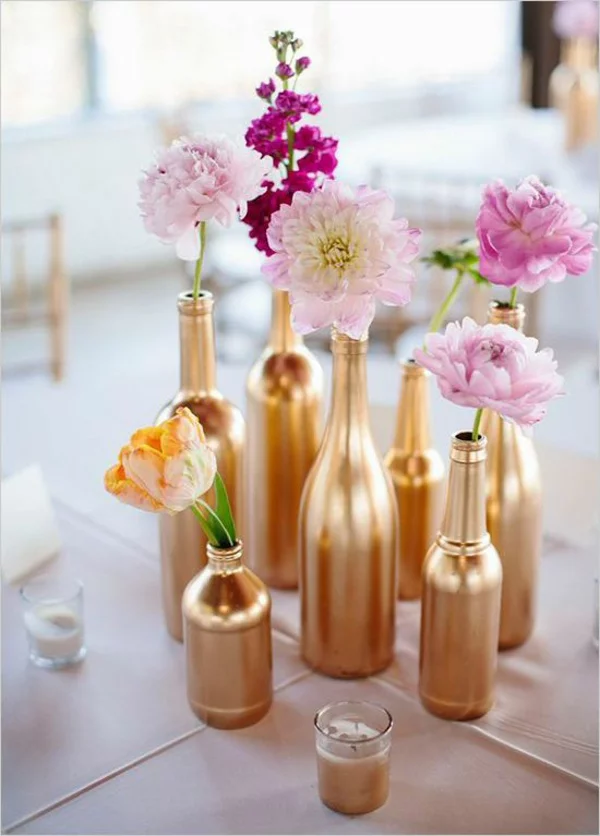 DIY Hochzeiten dekoideen golden flaschen