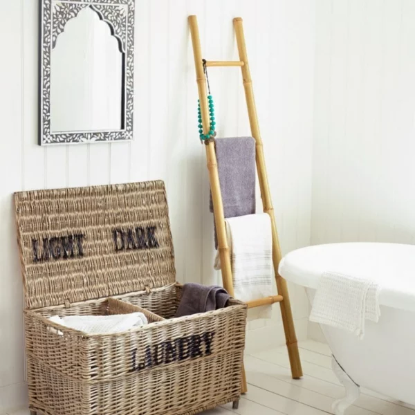 rattan flechtmöbel wäschekorb handtuchleiter bambus badmöbel freistehende badewanne