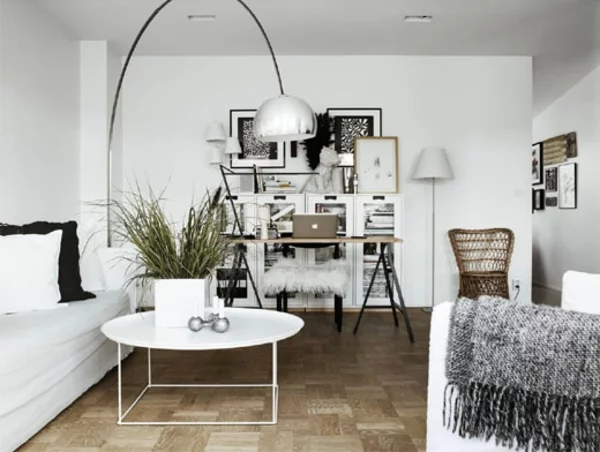 wohnzimmer ideen skandinavisch einrichten skandinavisches design weiß silber bodenlampe