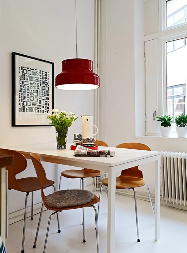 esszimmer lampen schlicht rot skandinavisches design