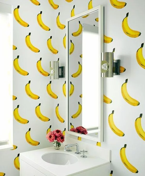 schöne tapeten bananen badezimmer