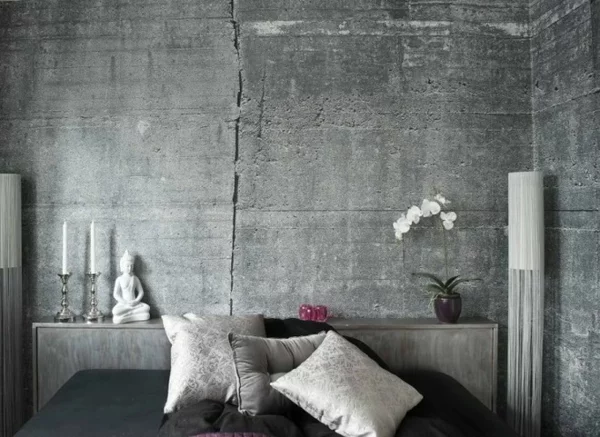 tapetenmuster betonoptik steinoptik modern wohnzimmer