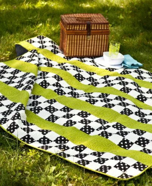 picknickdecke frisches muster weiß schwarz grüne streifen