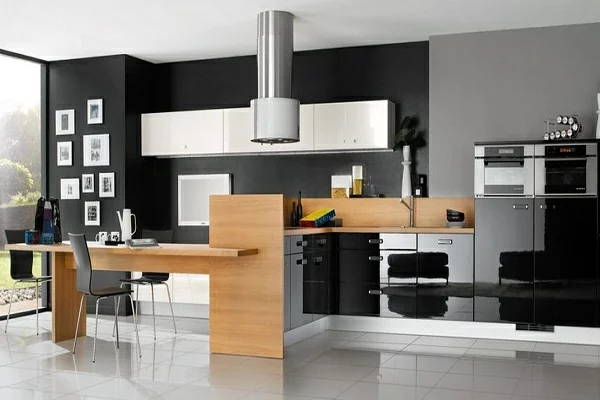 küche einrichten modernes design holz schwarz