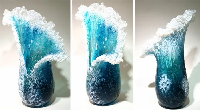 maritime Deko Vasen glas kunst design ozean wellen vase