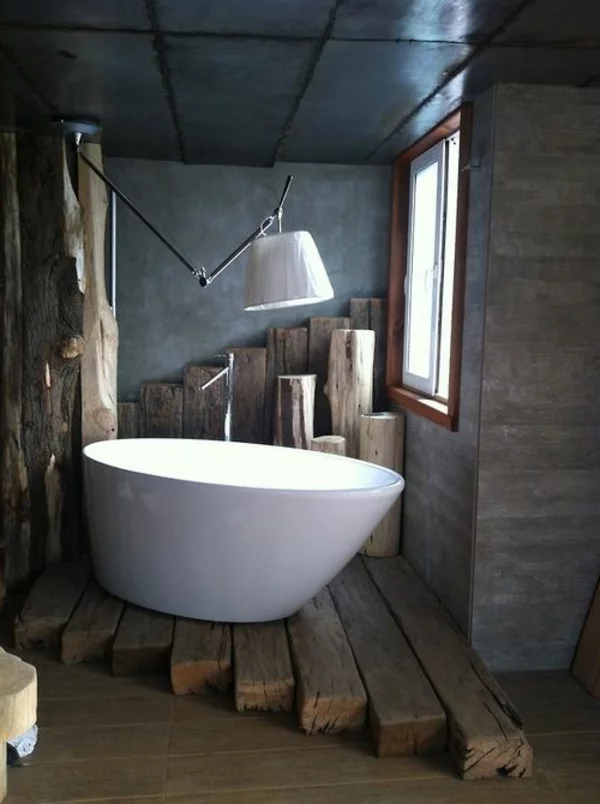 modernes badezimmer rustikaler look graue wandfarbe