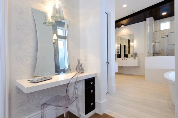 toilettentisch schubladen spiegel transparentes design stuhl