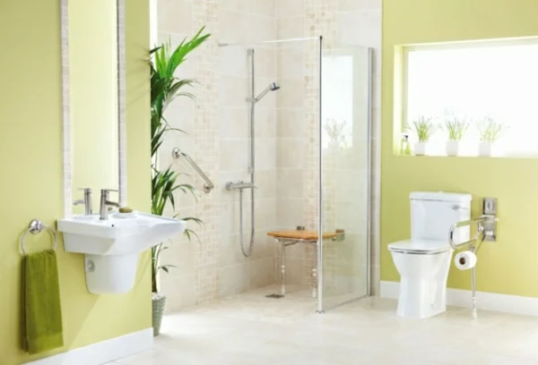 barrierfreie dusche behindertengerechte dusche einbauen wandfarbe grün