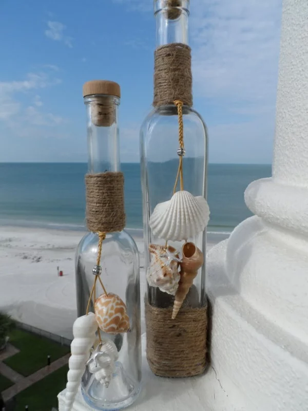 deko meer maritime glasflaschen mit muscheln strandmuscheln