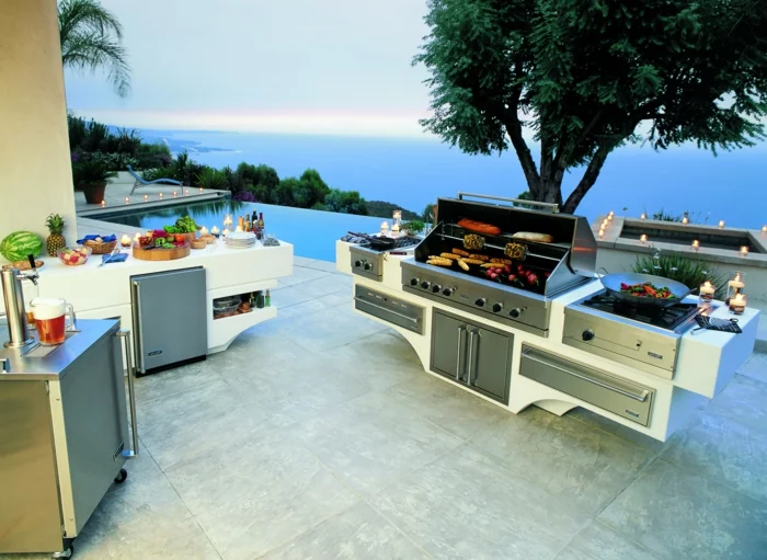 outdoor küche modern metallene matt elektrogeräte
