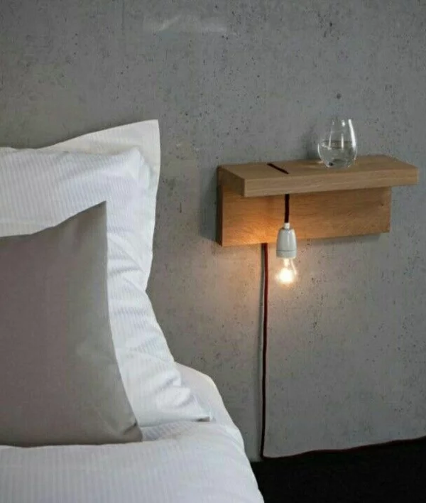 schlafzimmer minimalistisch einrichten schicker nachttisch holz