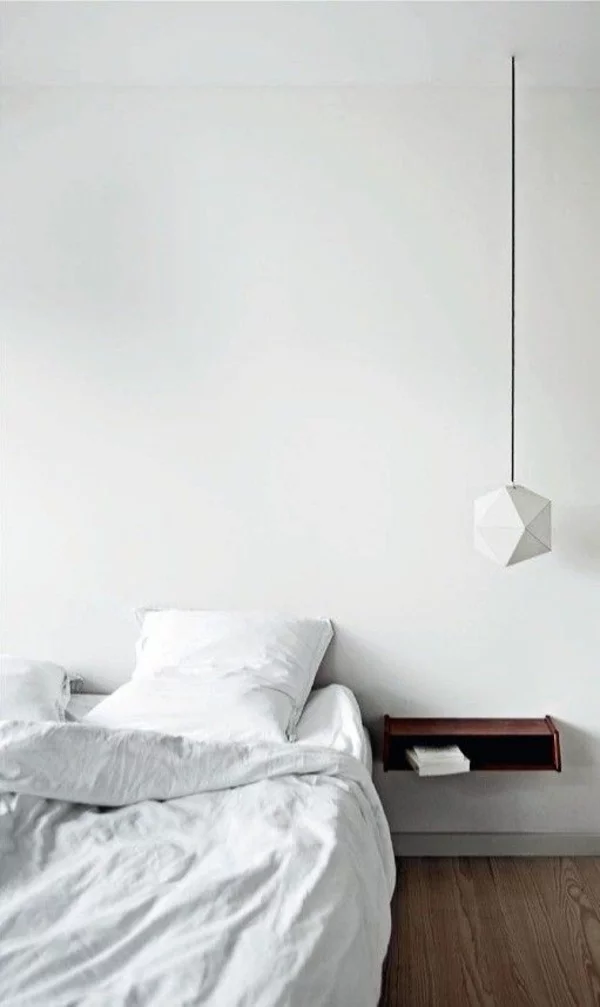 schlafzimmer möbel bett nachttisch wand minimalistisch