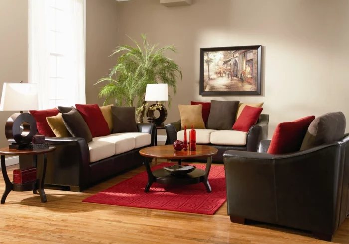 sofa kissen elegantes design wohnzimmer roter teppich