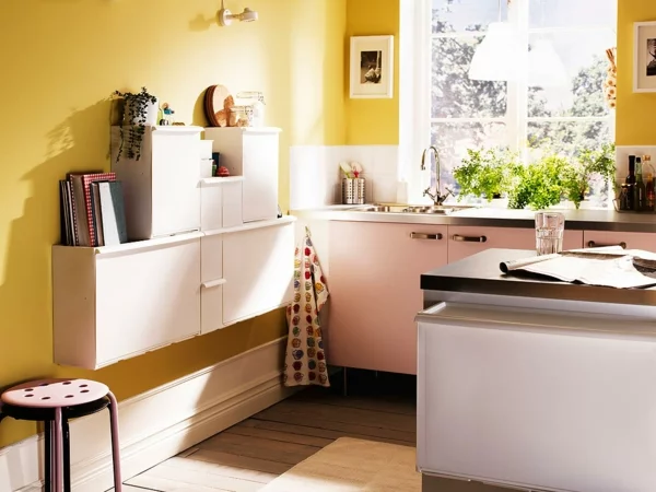 wandfarben ideen gelb küche kücheninsel