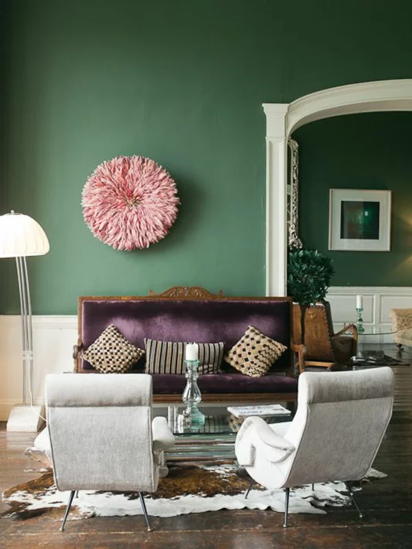 wandfarben ideen wohnzimmer grün schöne wanddeko