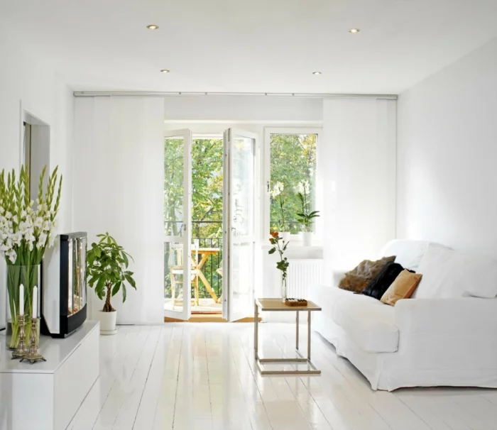 innnedesign wohnzimmer einrichten weiße wandfarbe pflanzen