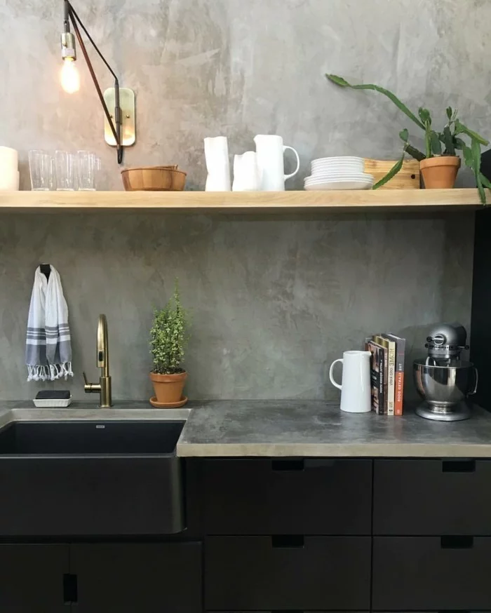 wandgestaltung küche mit betonoptik bringt eine note eleganz