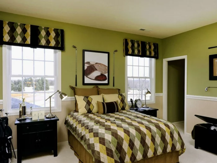 farbgestaltung schlafzimmer wandfarbe apfelgrün wanddekoration