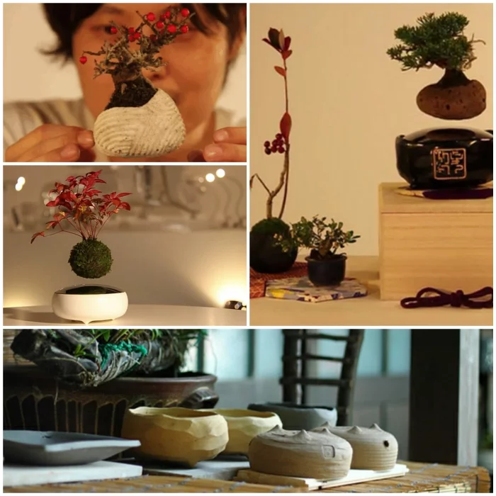 bonsai baum air basis schalen magnet pozellan hand gemacht kollage