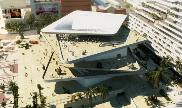 moderne architektur zukunftsansichten museum der zukunft dach platten terrassen