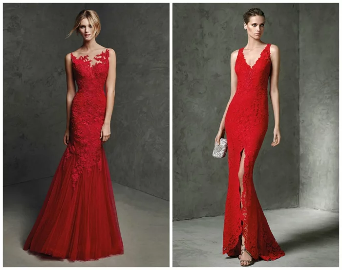 lange kleider cocktail kleid schwarz rot tüll spitze elegantes design dress trends