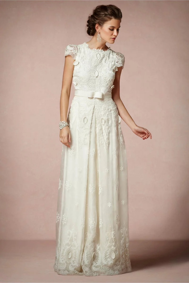 Standesamt Kleid bodenlang weiß Brautmode