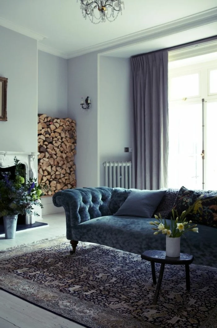 chesterfield sofa blau stilvoll wohnzimmer