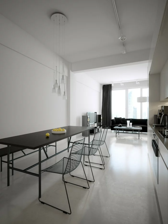 modernes esszimmer minimalistisch schwarzer esstisch offener wohnplan