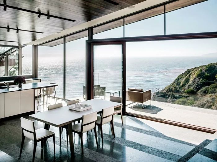 modernes esszimmer stilvolle möbel panoramafenster